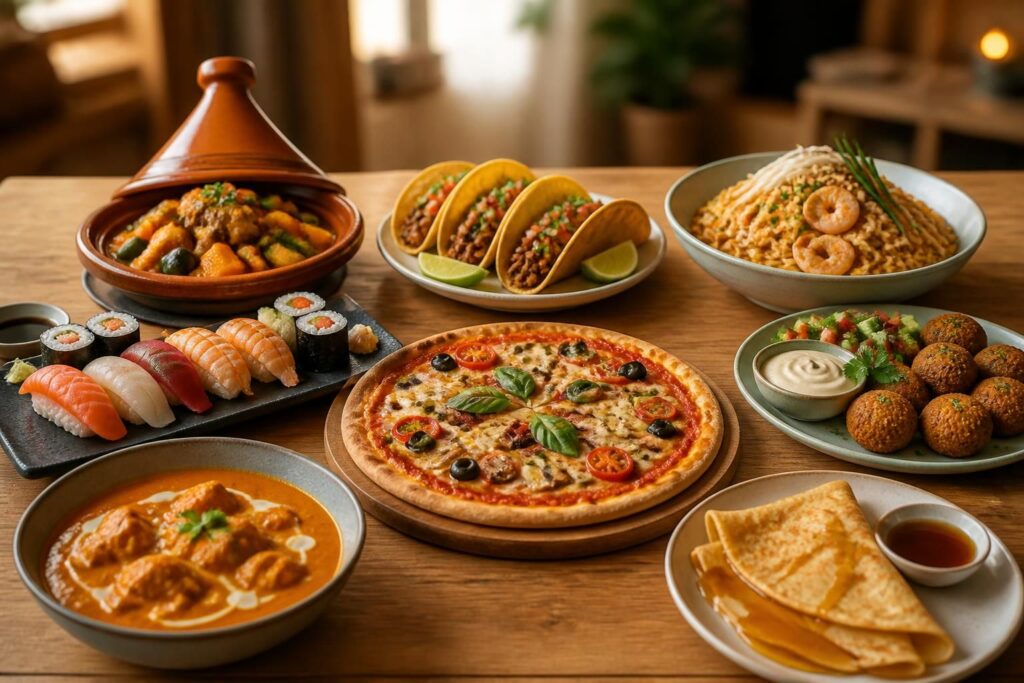 découvrez 8 plats faciles à préparer pour voyager à travers la cuisine du monde depuis votre maison. recettes simples et savoureuses à tester absolument !